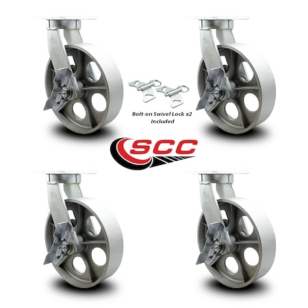 Service Caster 12 Inch Extra Heavy Duty Semi Steel Cast Iron Caster Brakes 2 Swivel Locks, 4PK SCC-KP92S1230-SSR-SLB-BSL-2-SLB-2